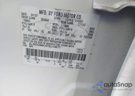 2007 Lincoln Mkx z USA, uszkodzony, nr VIN 2LMDU68C57BJ19677